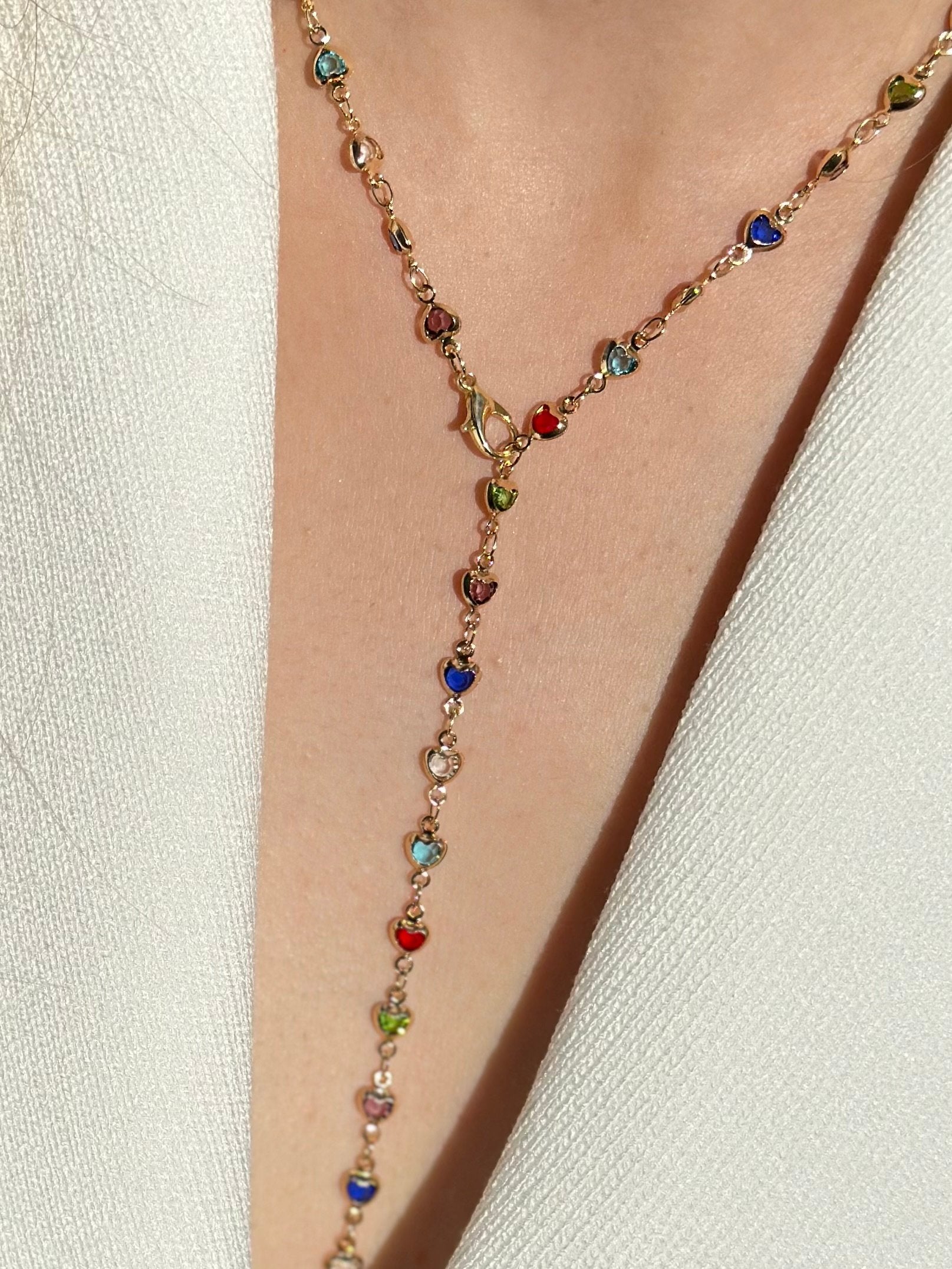 Renkli Kalp Y Dekolte Kolye