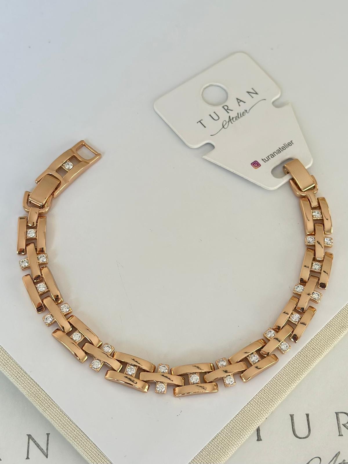 Mini Taşlı Vintage Bronz Gold Bileklik