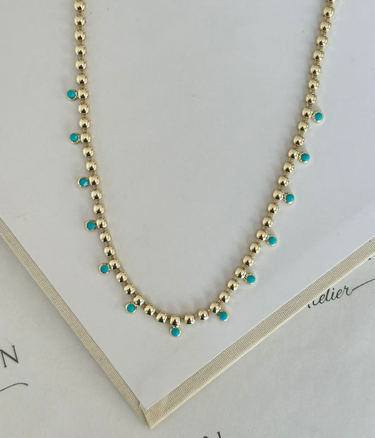 Mavi Taşlı Tasarım Gold Kolye