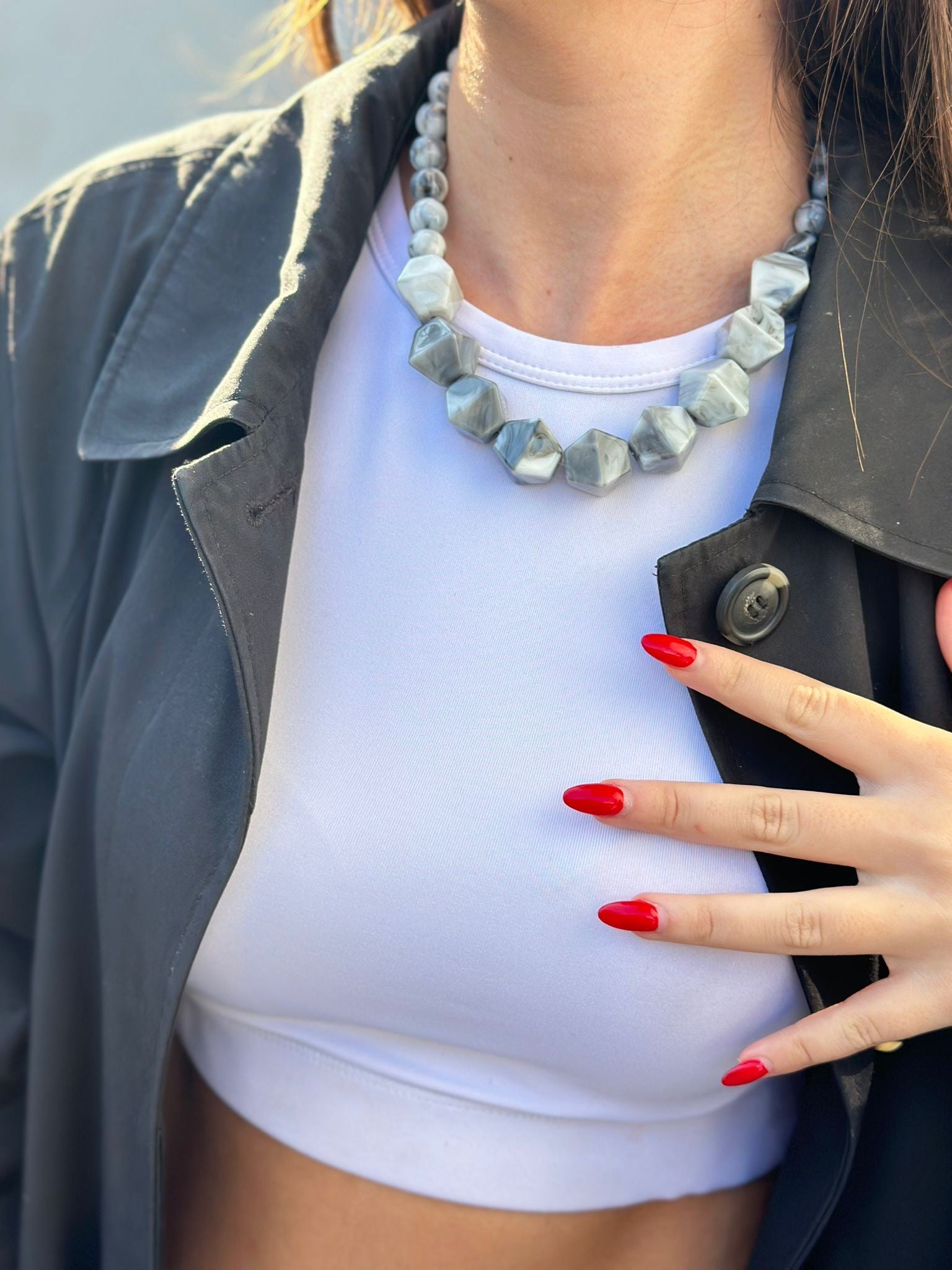 Antrasit Küpe Detay Kolye