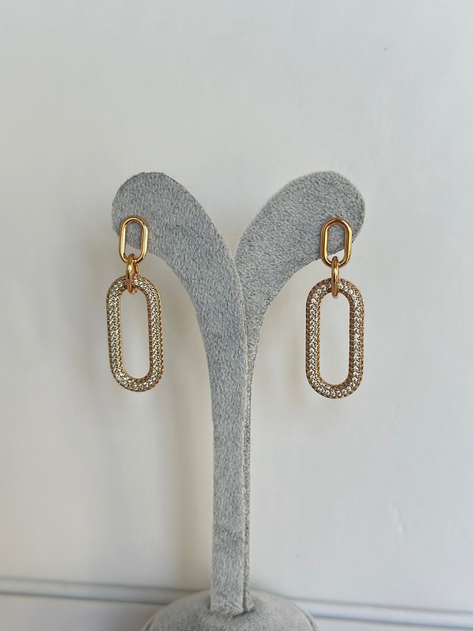 Bronz Gold Taşlı Tasarım Küpe