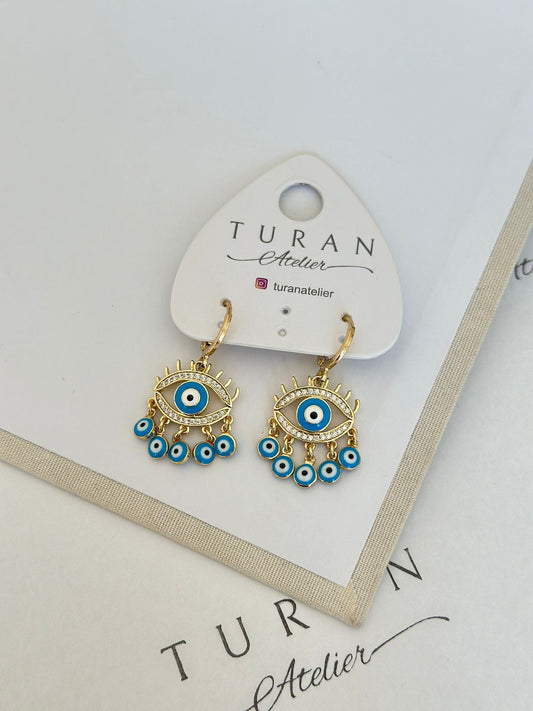 Mavi Detay Sallantılı Göz Küpe