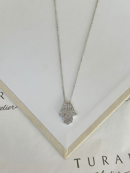 Zirkon fatma eli kolye gold renk