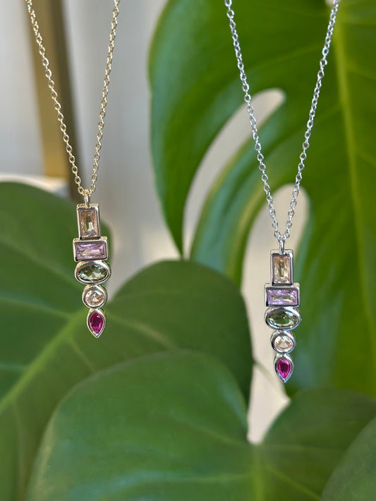 Renkli Taşlı Geometrik Kolye