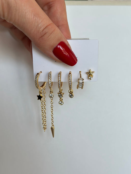 Yıldız Detay 6'lı Gold Kombin Küpe