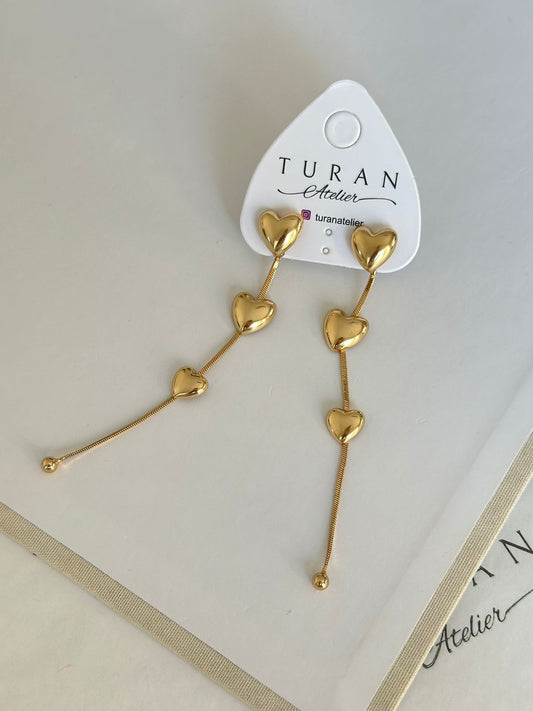 Sallantılı Kalp Gold Küpe