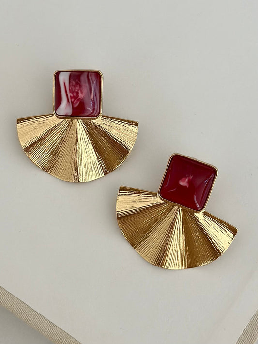 Bordo Detay Yelpaze Küpe