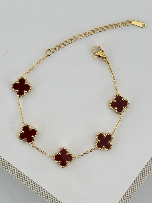 Mini Yonca Gold Bordo Bileklik
