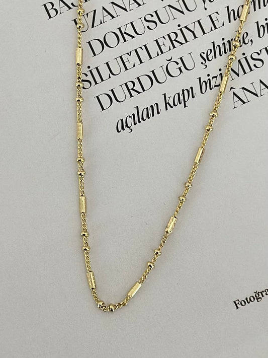 14K Renk Şerit Topçuk Altın Model Zincir