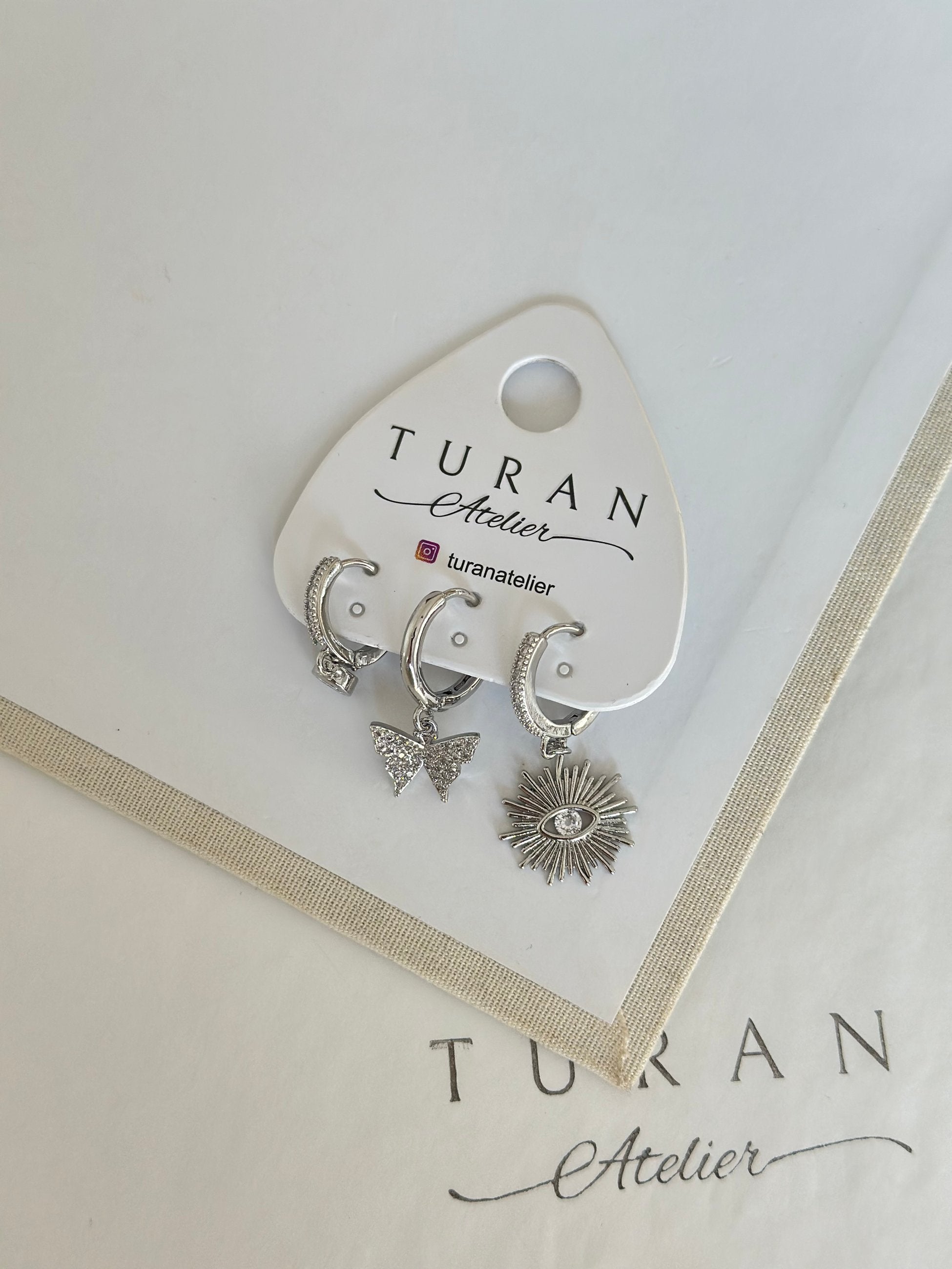 Kelebek Kombin Küpe Gümüş Renk