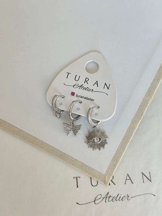 Kelebek Kombin Küpe Gümüş Renk