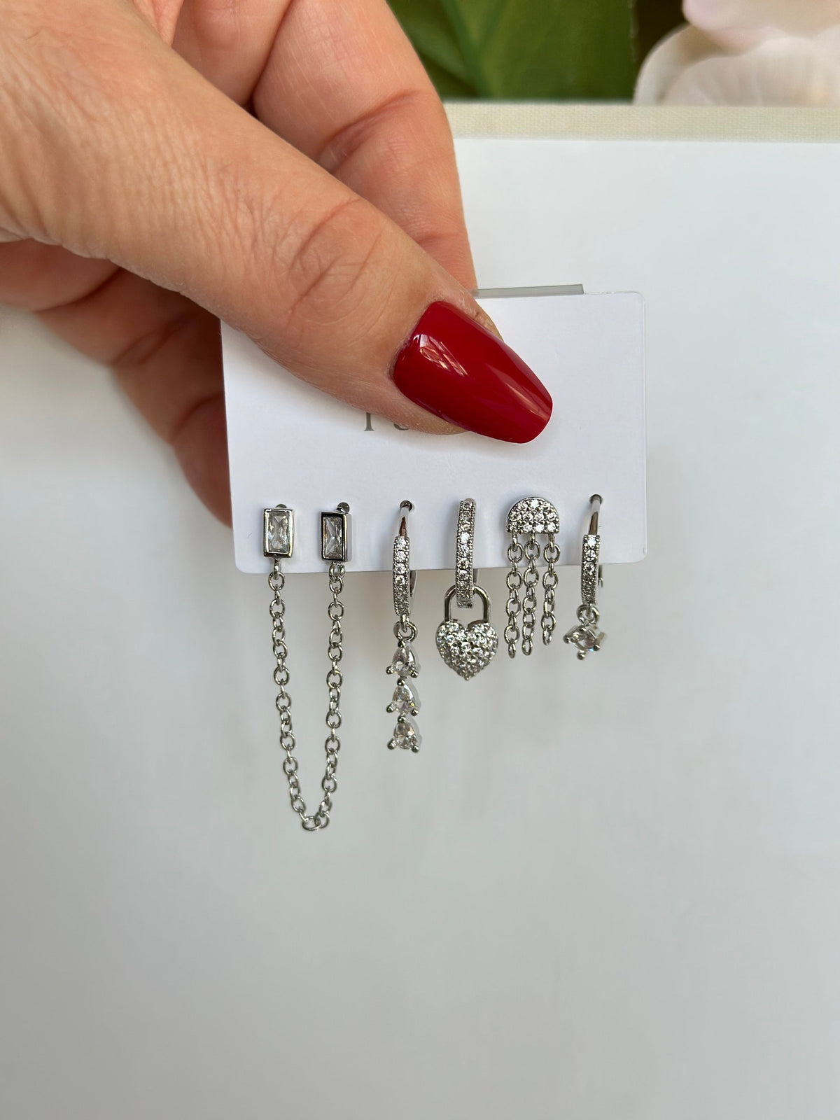 Kalp Detay 6'lı Kombin Gümüş Renk Küpe