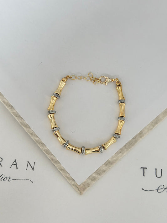 Gri Taşlı Boru Gold Bileklik