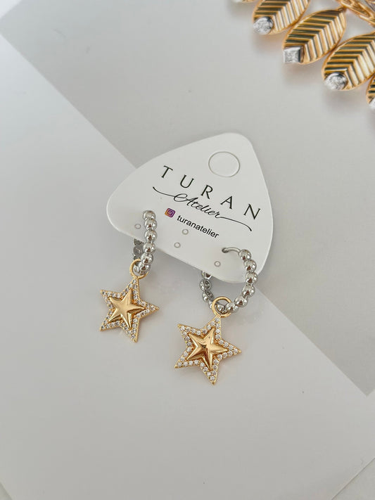 Gümüş Renk Halka Topçuk Yıldız Küpe