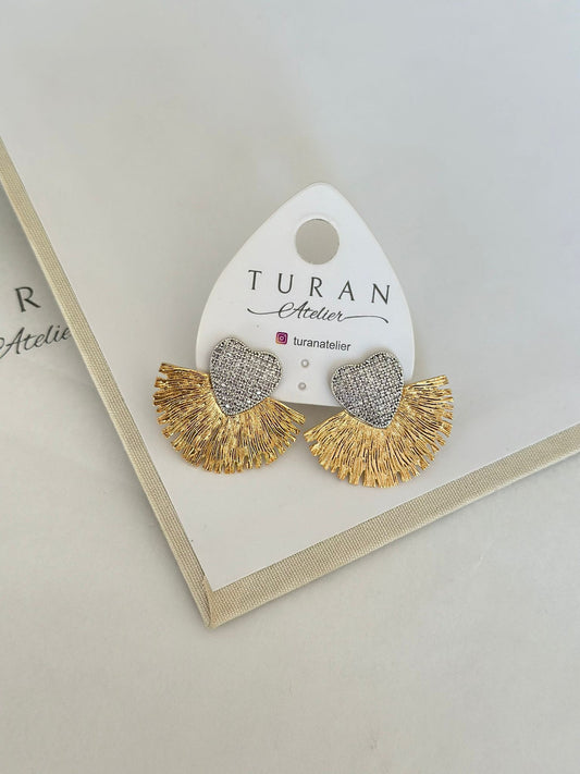 Zirkon Yelpaze Kalp Küpe