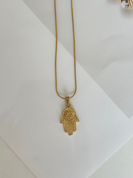 Gold Çelik Hamsa Kolye