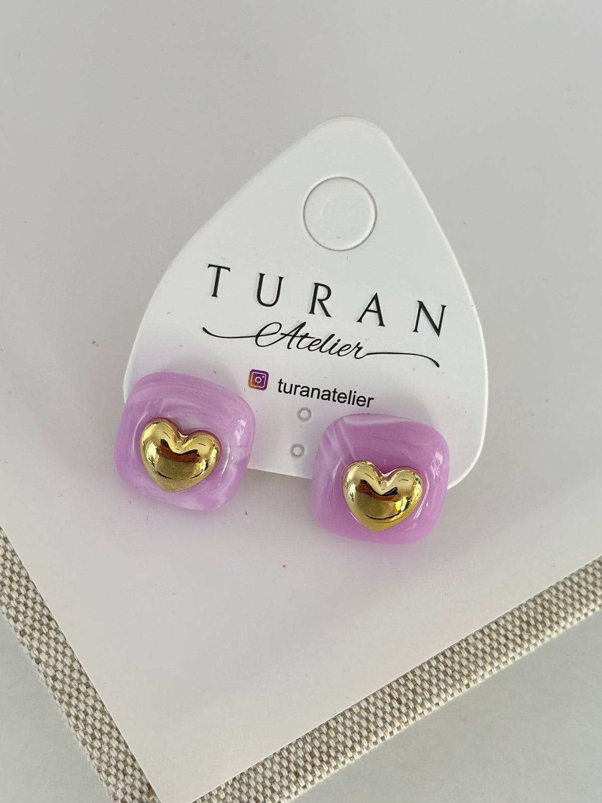 Gold  Kalp Detay Lila Küpe