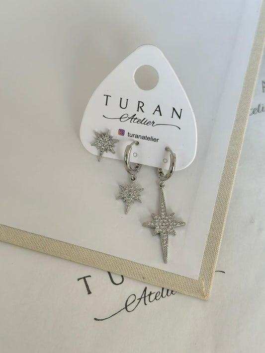 Gümüş Renk Yıldız Kombin Küpe