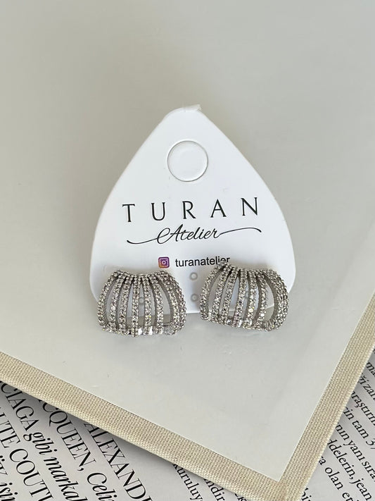 Çoklu Görünümlü Gümüş Renk Taşlı Küpe