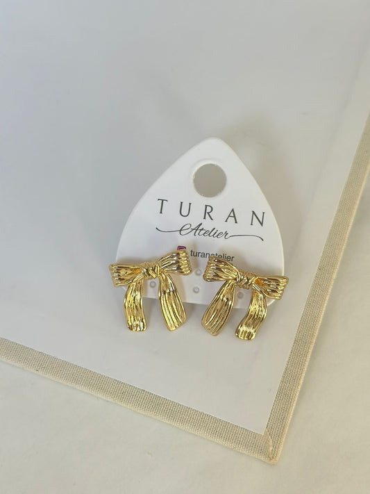 Orta Boy Ribbon Gold Küpe