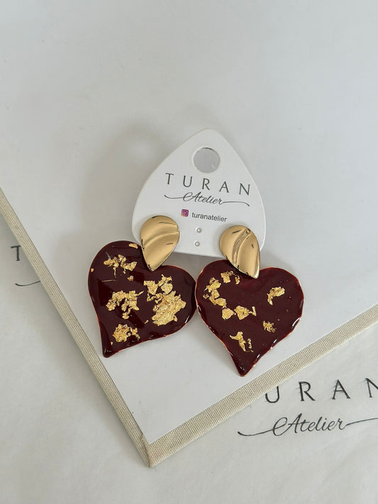 Tasarım Bordo Kalp Küpe