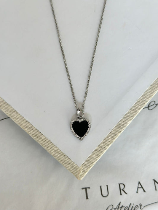 Çift taraflı Taşlı Kalp Kolye