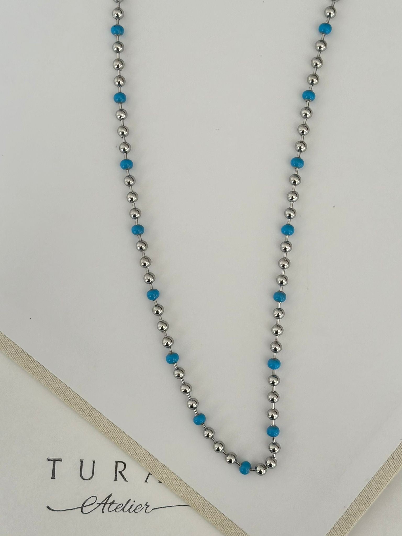 Mavi Boncuk Gümüş Renk Çelik Kolye