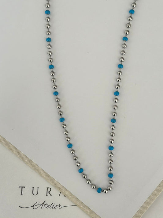 Mavi Boncuk Gümüş Renk Çelik Kolye