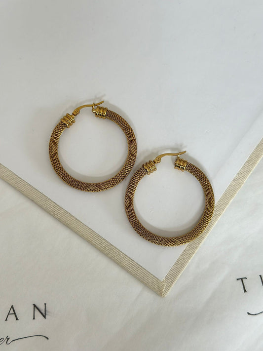 Hasır Örme Halka Küpe / Gold