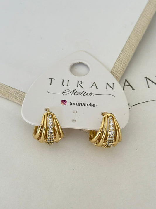 Ortası Taşlı Mini Küpe (14K Renk)
