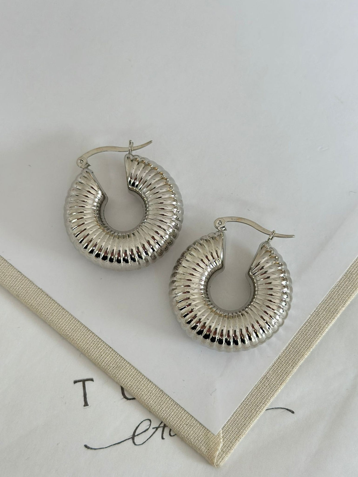 Şeritli Halka Gümüş Renk Küpe