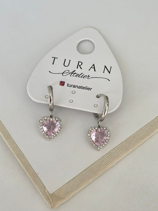 Pembe Kalp Gümüş Renk Marka Küpe