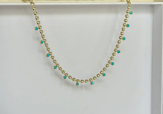 Mavi Taşlı Tasarım Gold Kolye