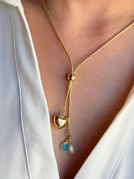 Mavi Detaylı Asansörlü 14 K Renk Kolye