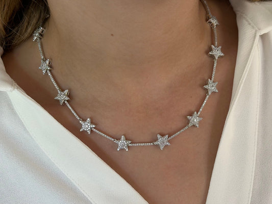 Gümüş Renk Zirkon Star Kolye