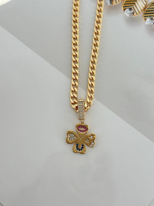 Bronz Gold Yonca Şans Kolyesi