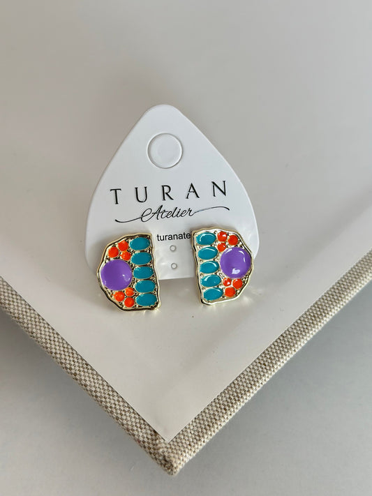 Karışık Renkli Oval Küpe