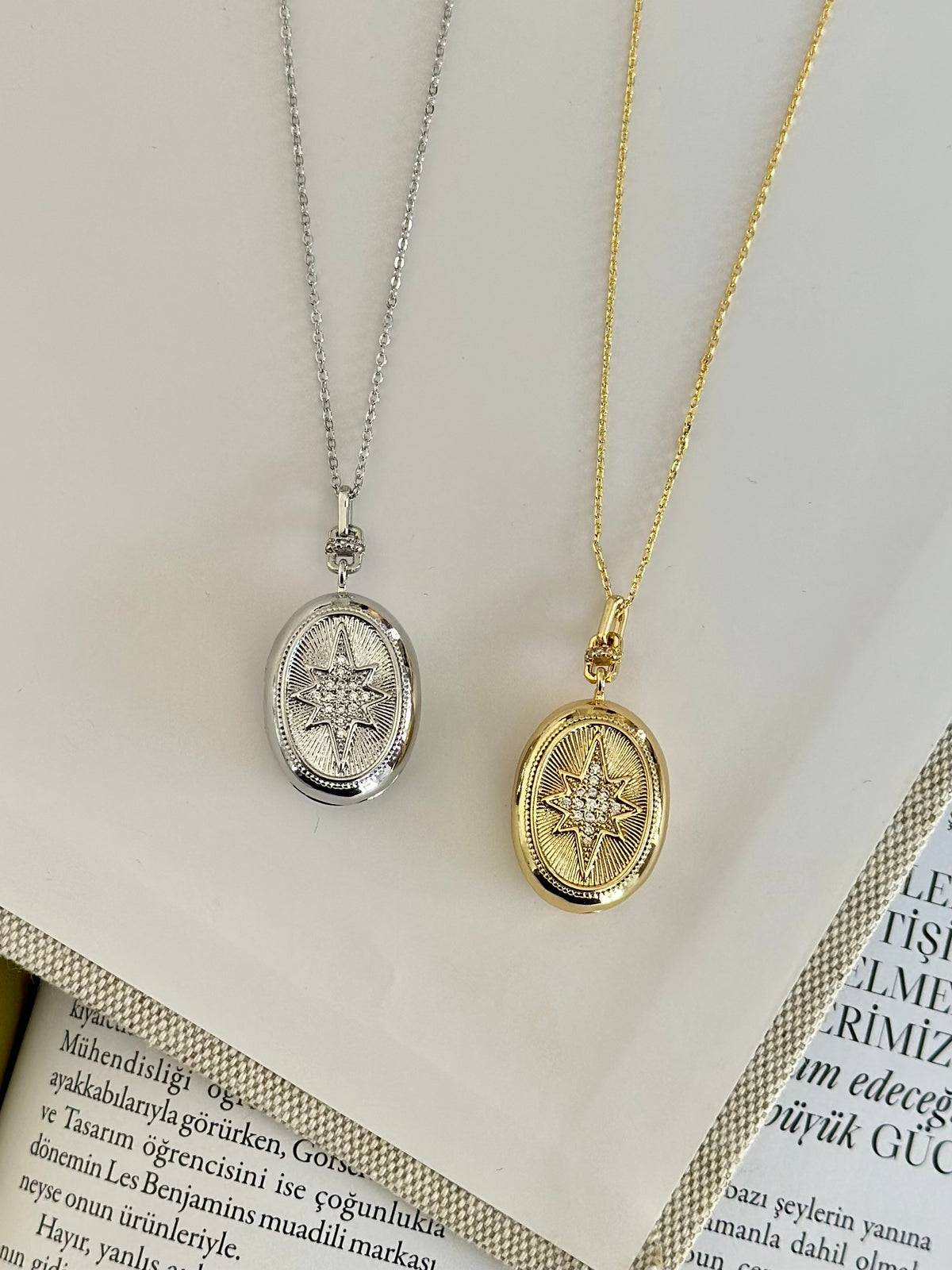 Açılır Kapaklı Yıldız Detay Oval Form Kolye