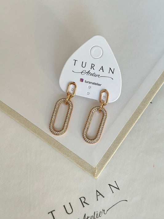 Bronz Gold Taşlı Tasarım Küpe