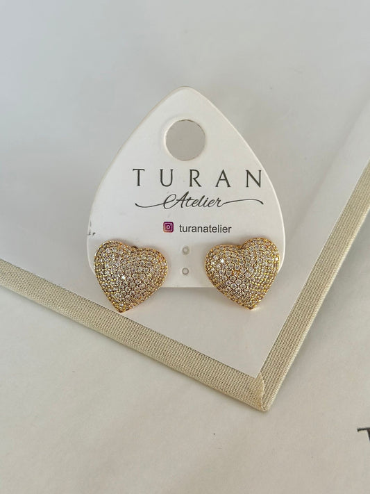 Full Taşlı Gold Kalp Küpe
