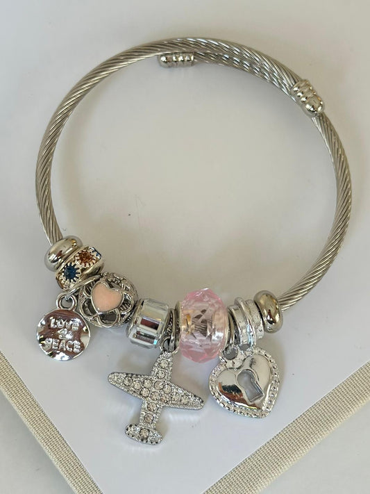 Çelik Charm Pan Bileklik / Uçak Model