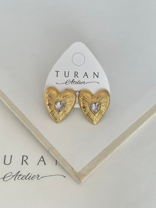 Taş Kalp Çelik Küpe