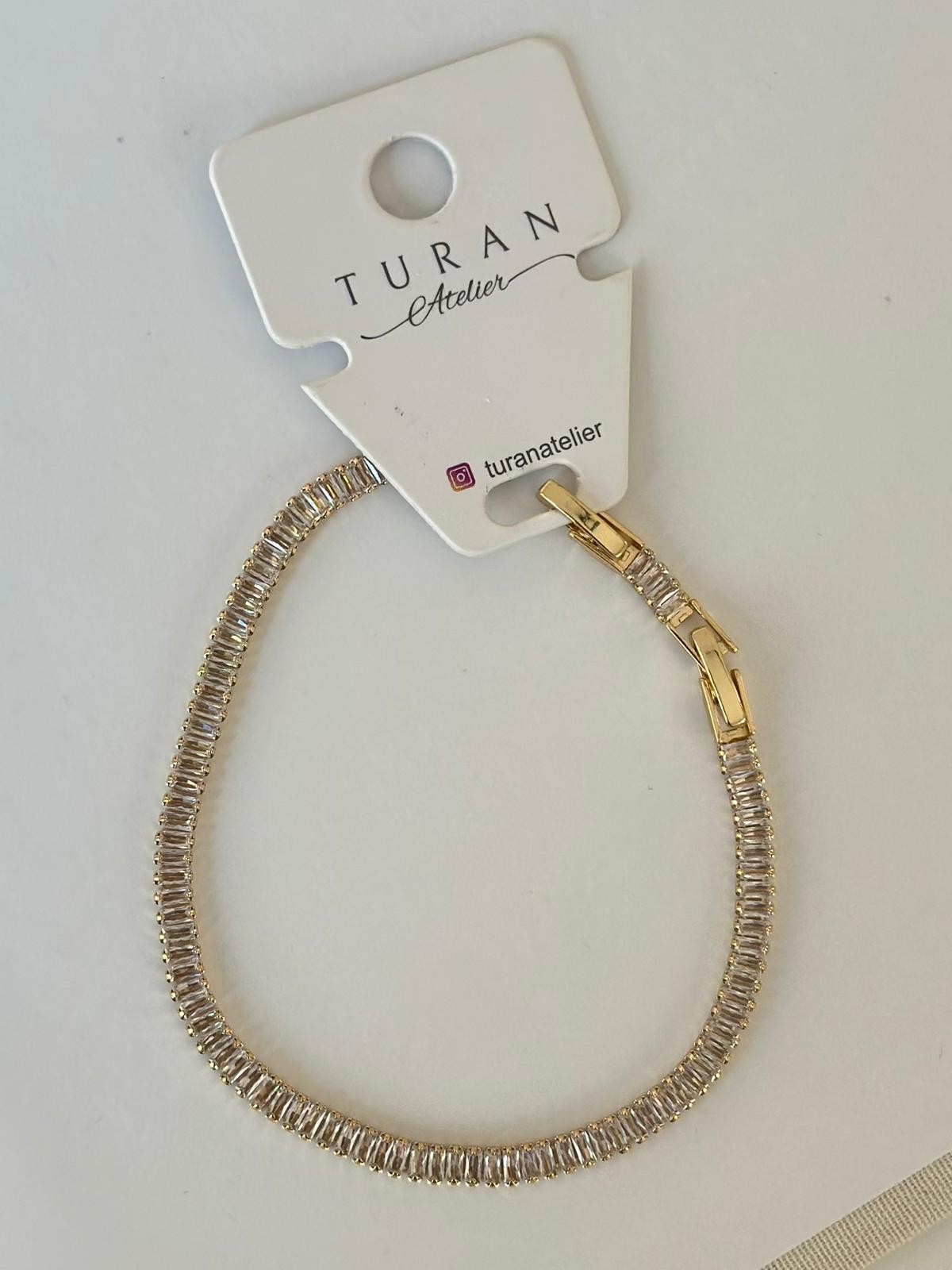 Mini Baget Taşlı Su Yolu Bileklik / Gold