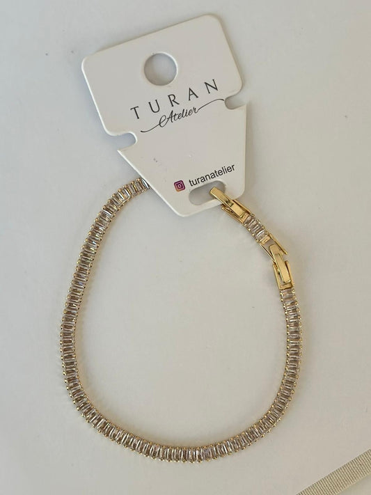 Mini Baget Taşlı Su Yolu Bileklik / Gold