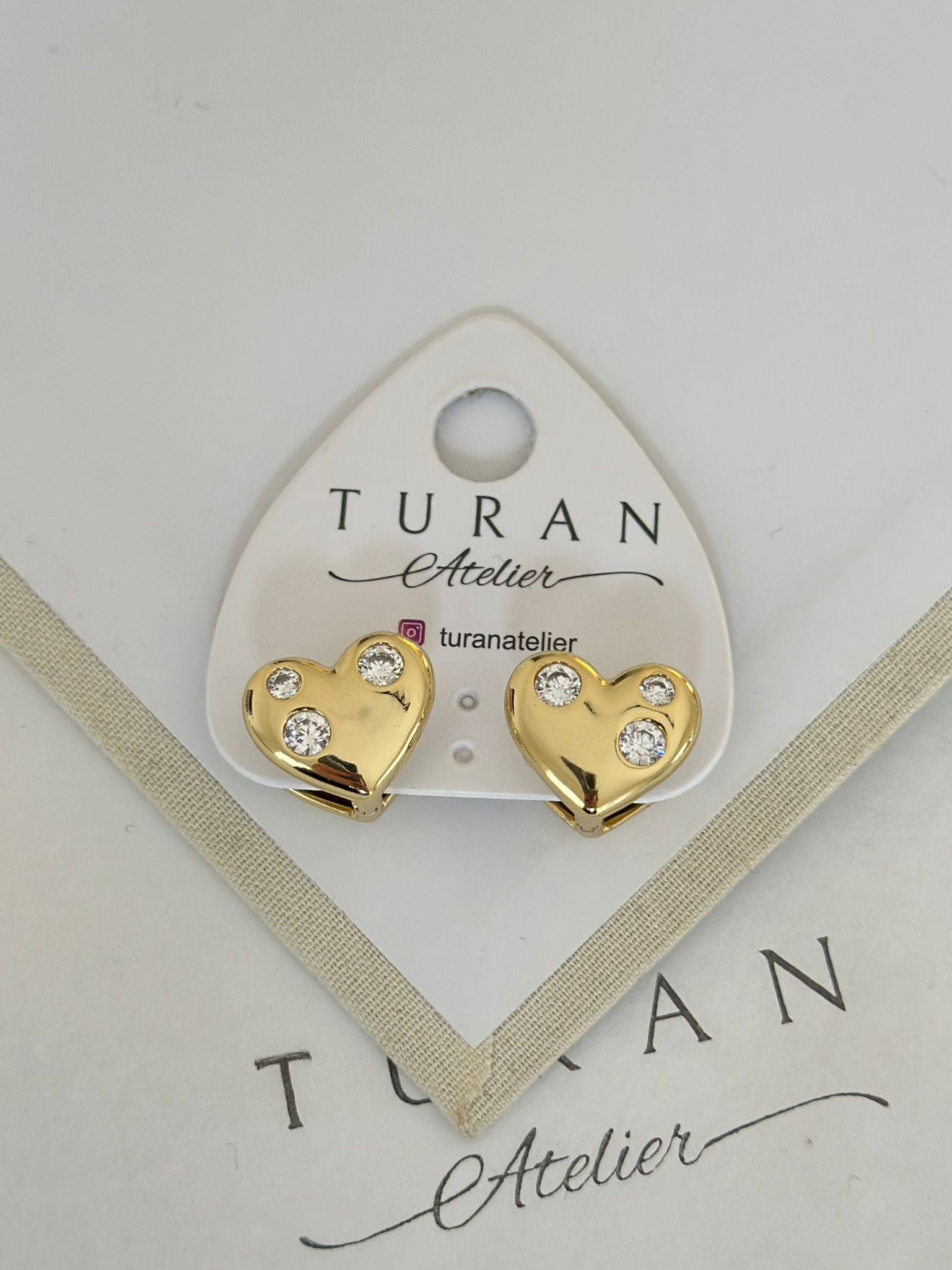 Mini Taşlı Kalp Küpe ( 14K Renk)