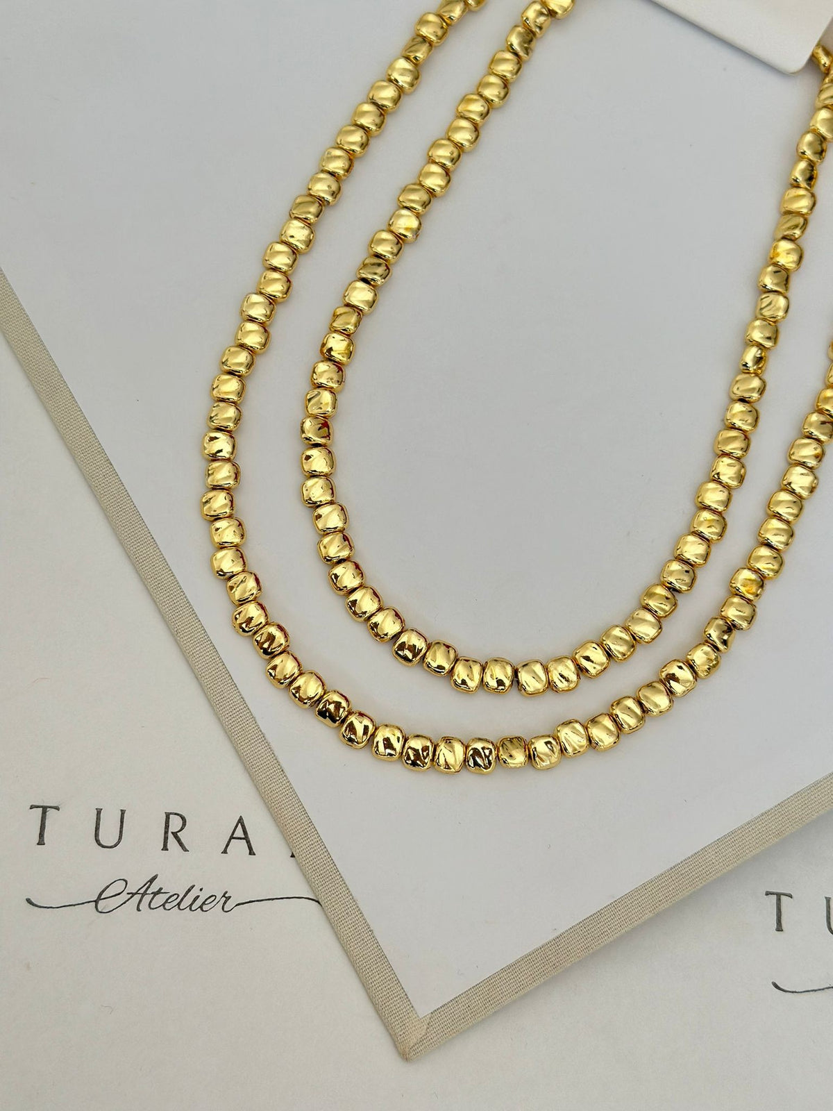 Kare Detay Gold Taş Kolye 