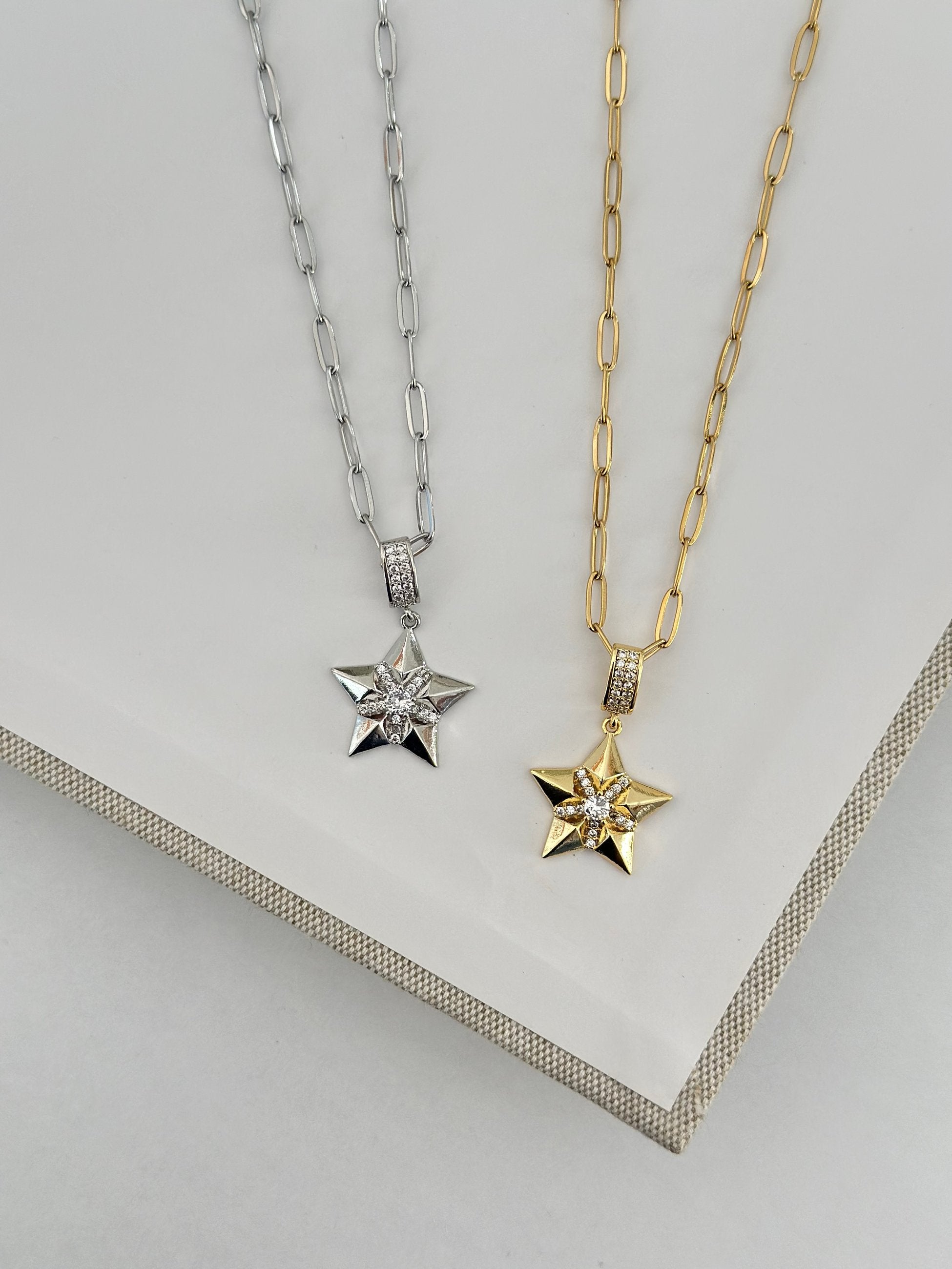 Taşlı Yıldız Çelik Kolye