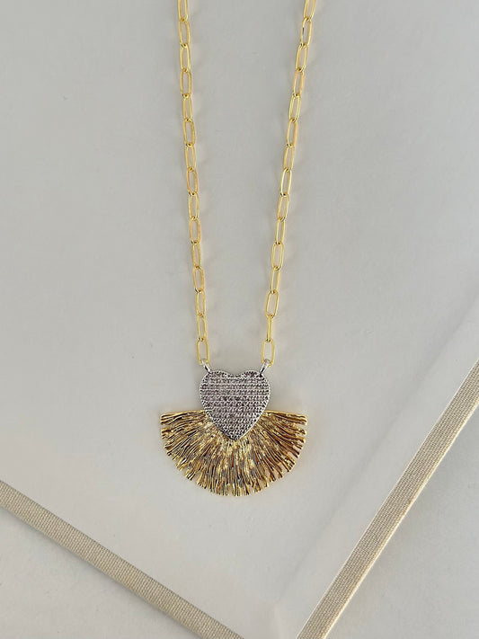 Zirkon Yelpaze Kalp Kolye