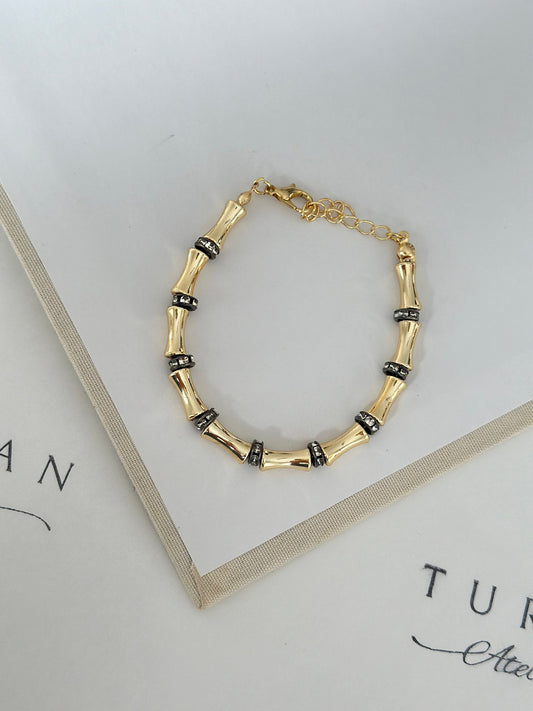 Siyah Taşlı Gold Boru Bileklik