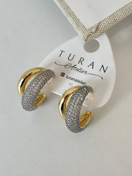 Taşlı İkiz Oval Özel Seri Küpe